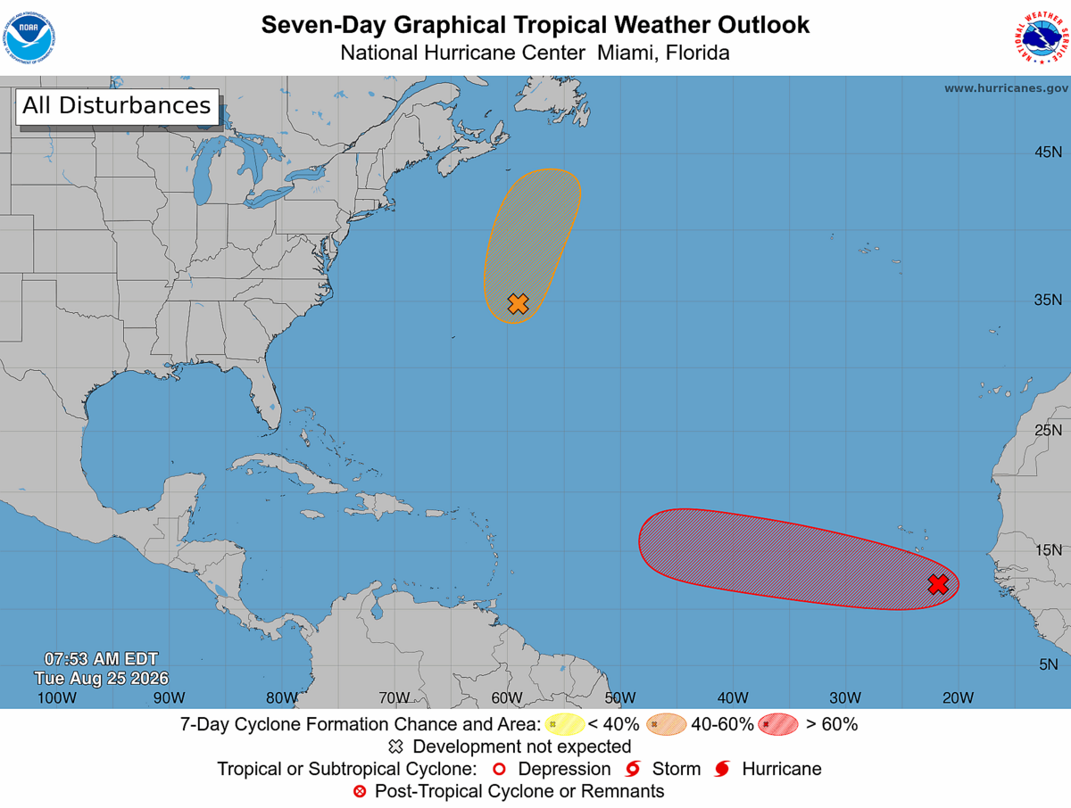 The tropical wave in the eastern Atlantic has rising chances of formation this week.